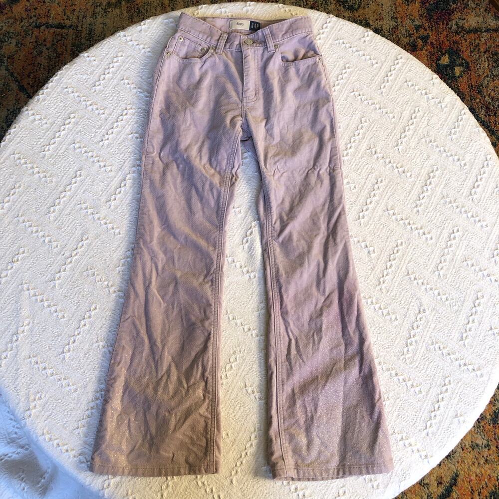 GAP‎ Kids Twill Flare Leg Pants Lavender Sparkles 12 Slim 100% Cotton Y2K Style